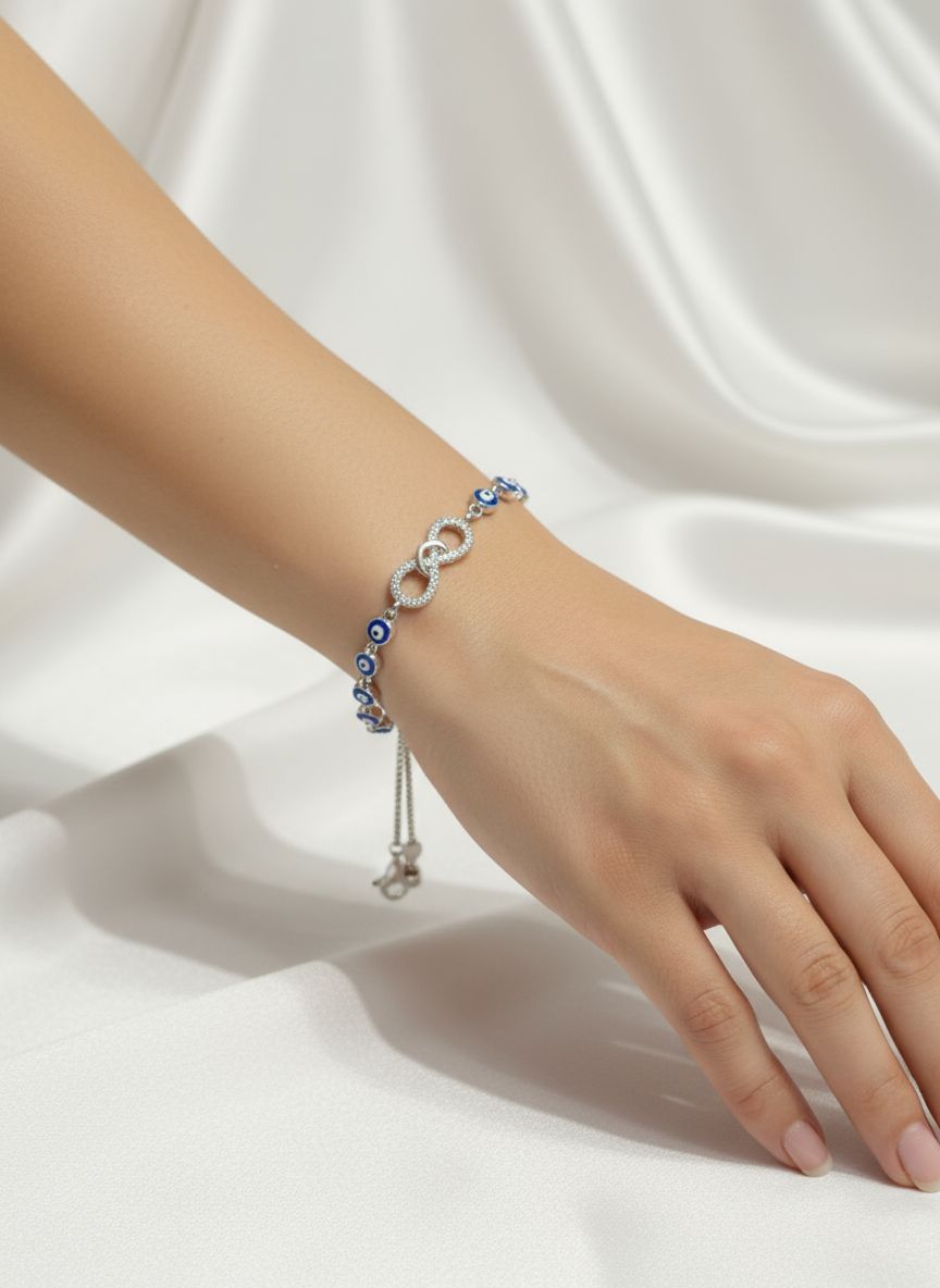 925 Silver Evil Eye Infinity Bracelet