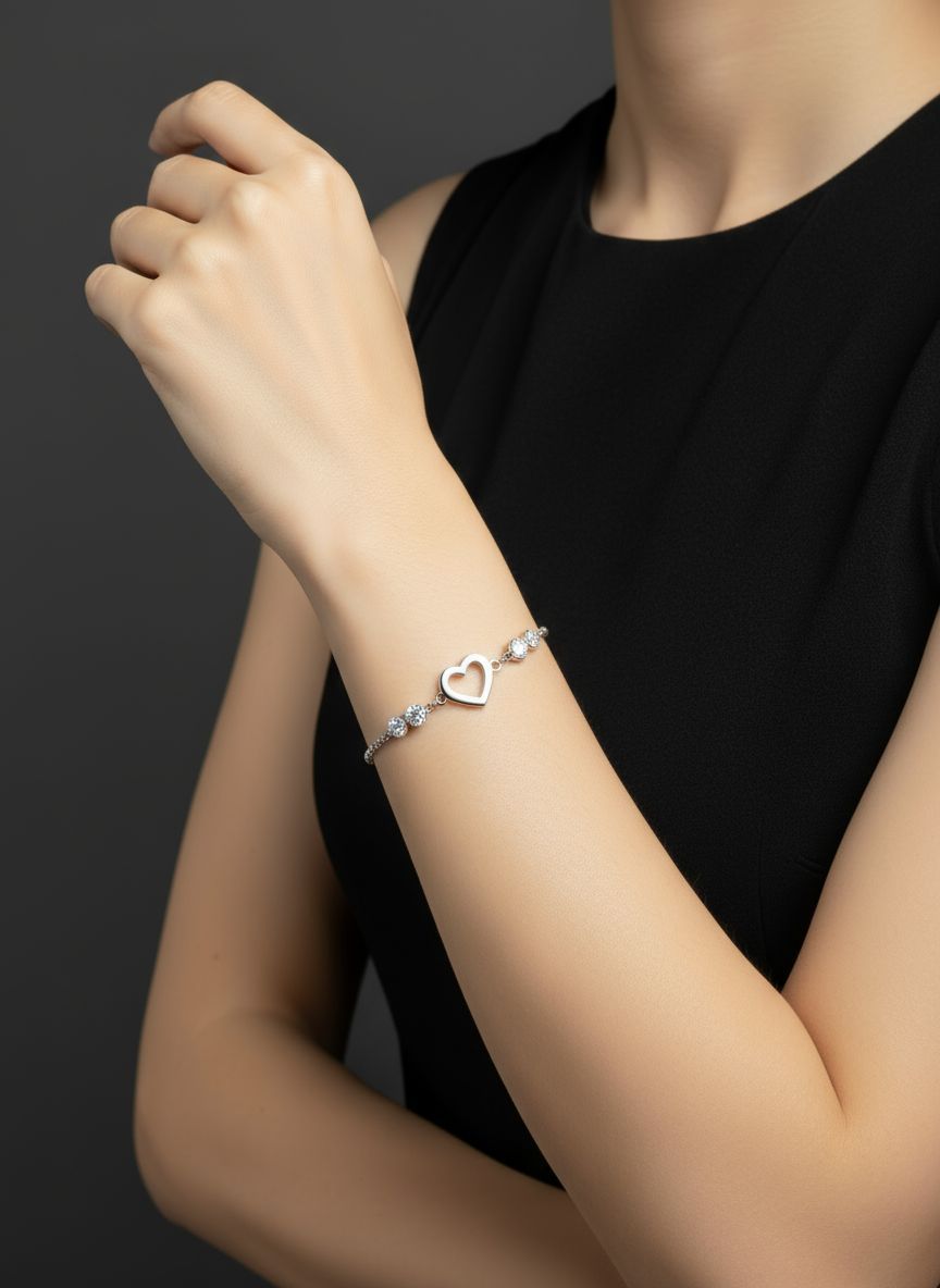 Heartsong 925 Silver Bracelet with CZ Accents