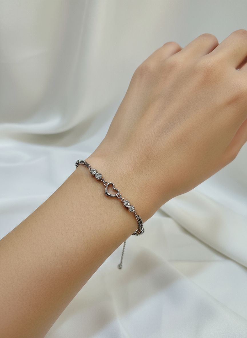 Heartsong 925 Silver Bracelet with CZ Accents