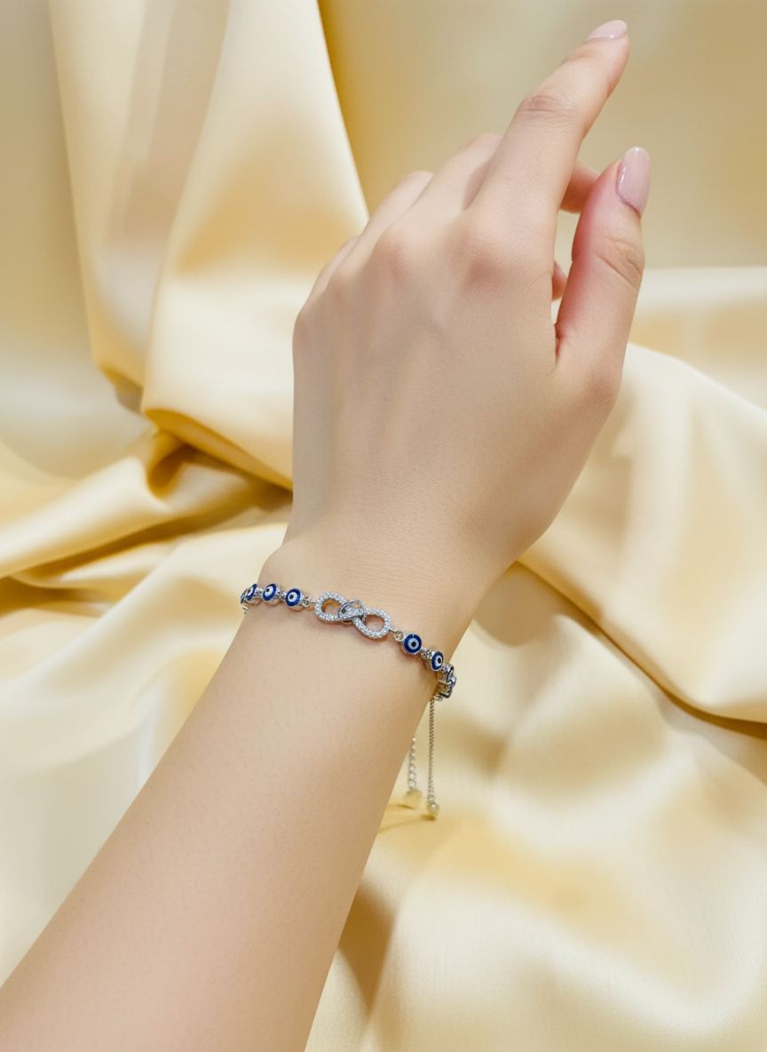 925 Silver Evil Eye Infinity Bracelet