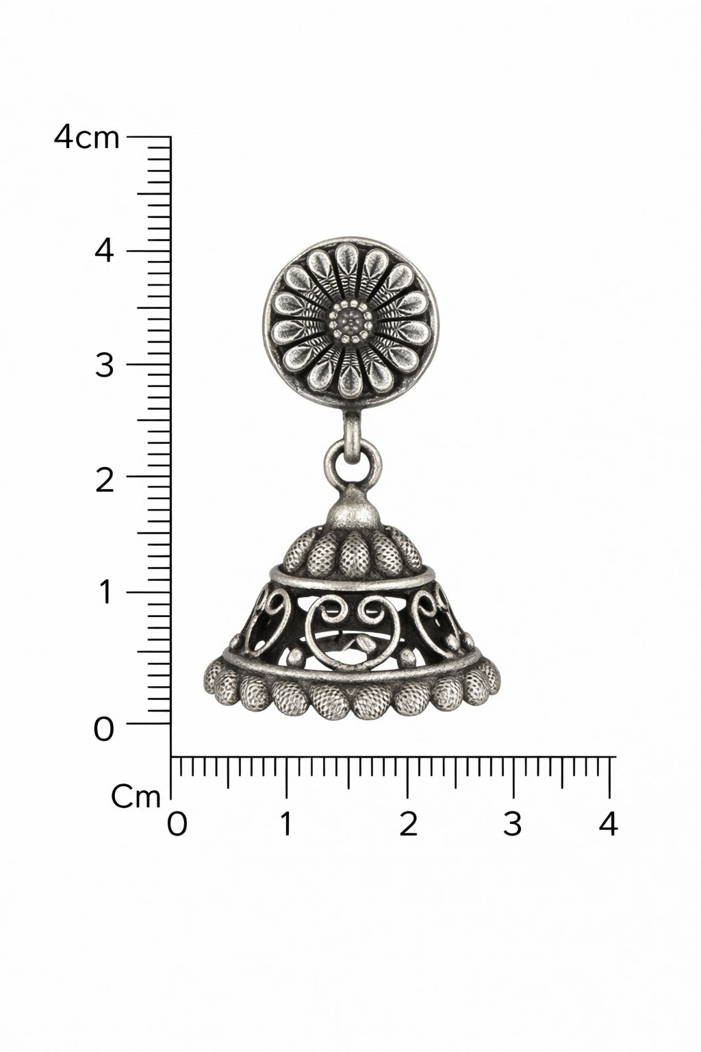 Oxidised Silver Floral Stud Jhumka Earring