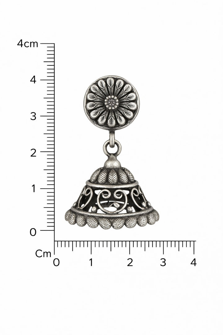 Oxidised Silver Floral Stud Jhumka Earring