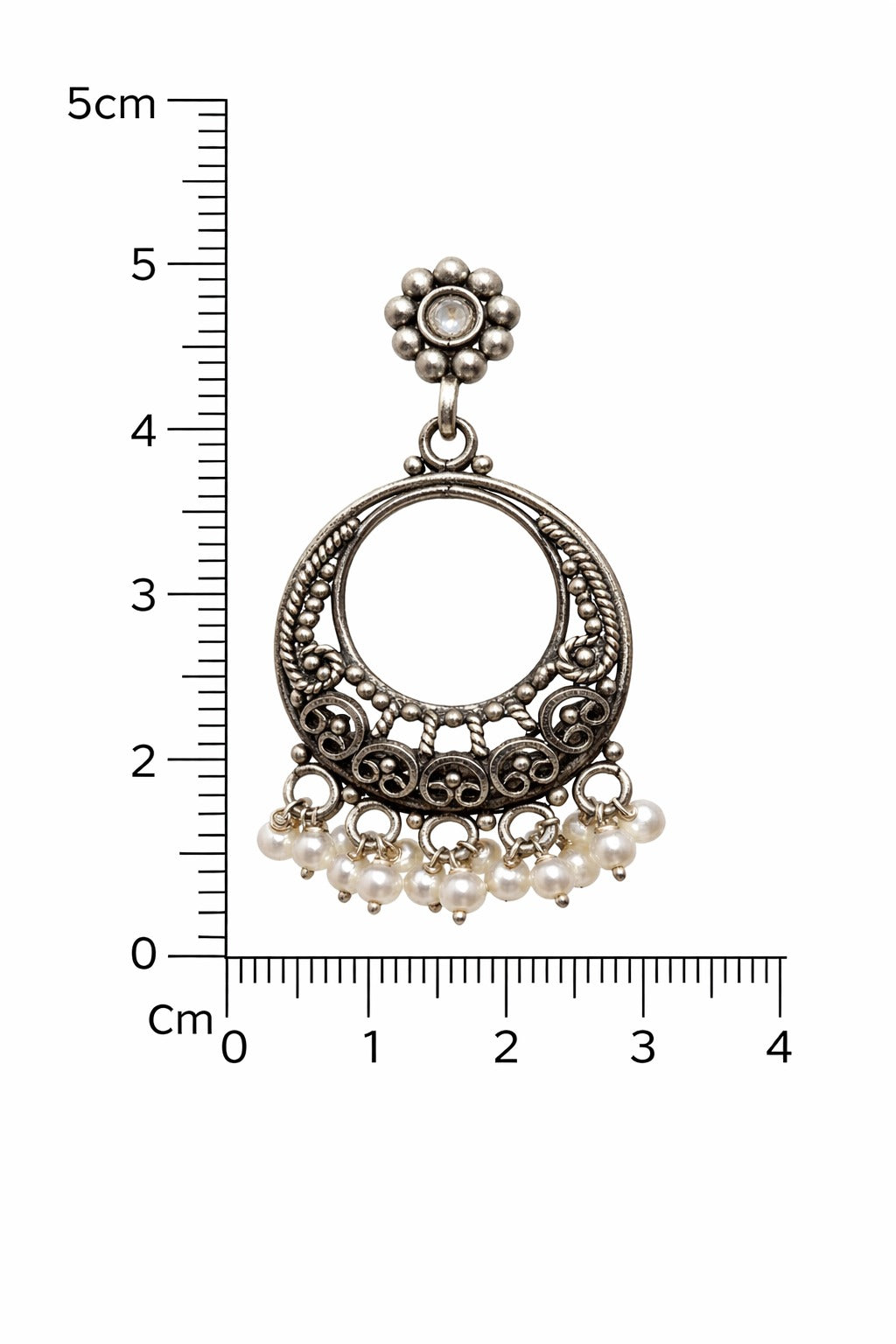 Oxidised Silver Circular Dangler Earrings with Pearl Drops