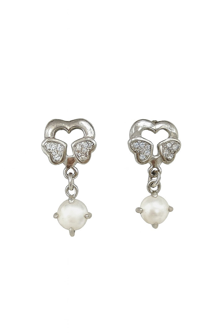 925 Sterling Silver Heart Drop Earrings with Pearl Detailing