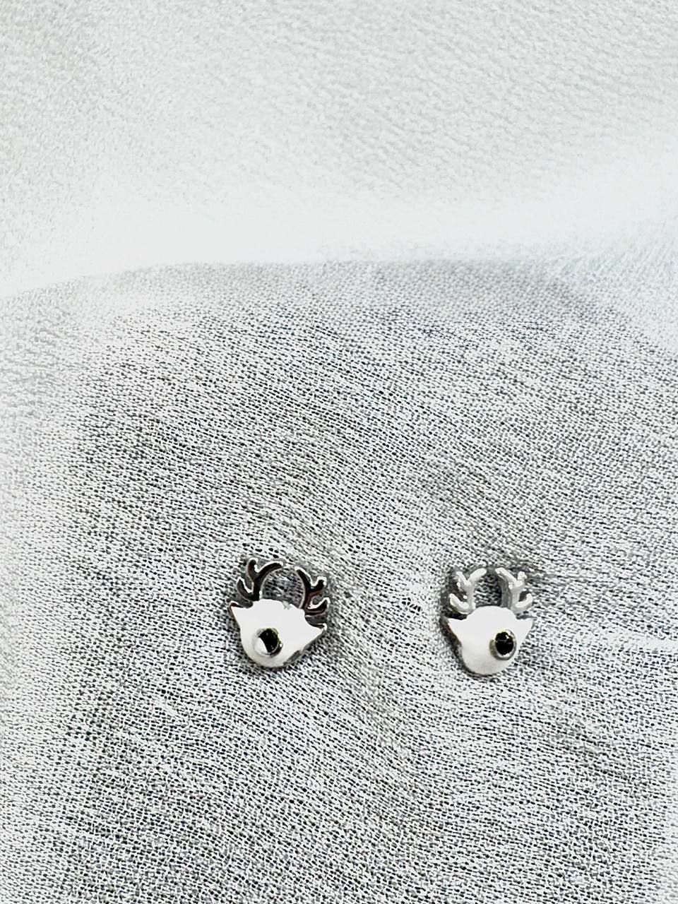 925 Sterling Silver Deer Motif Stud Earrings with Black Stone