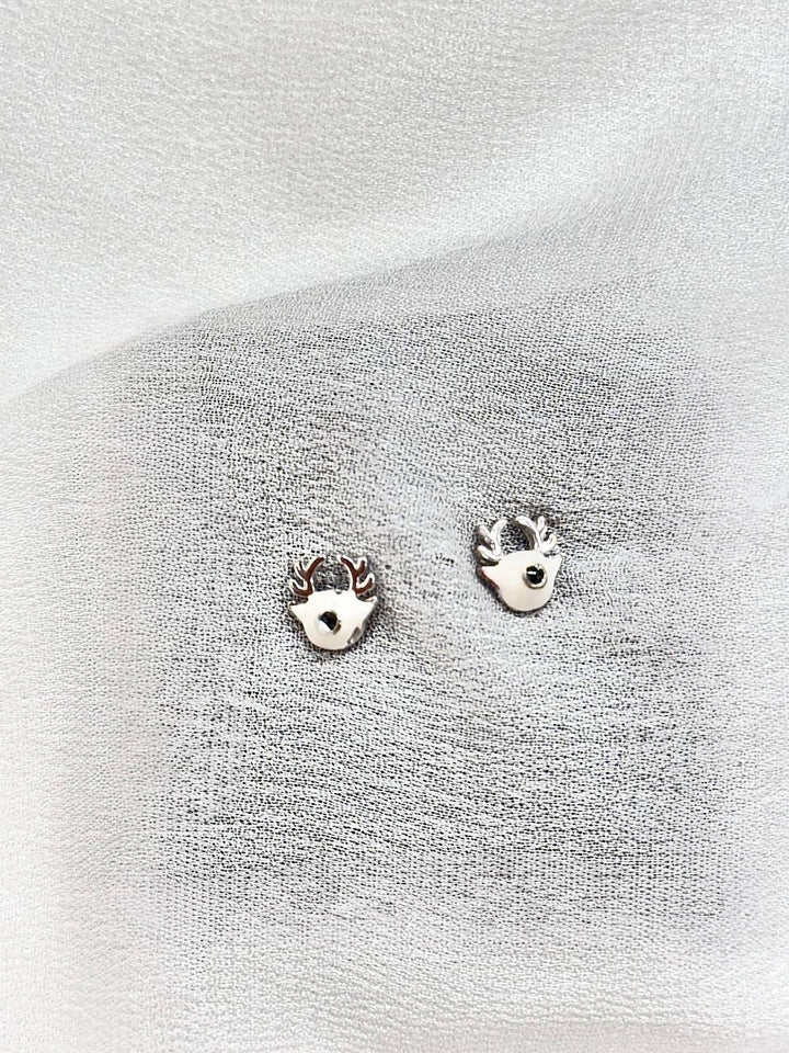 925 Sterling Silver Deer Motif Stud Earrings with Black Stone