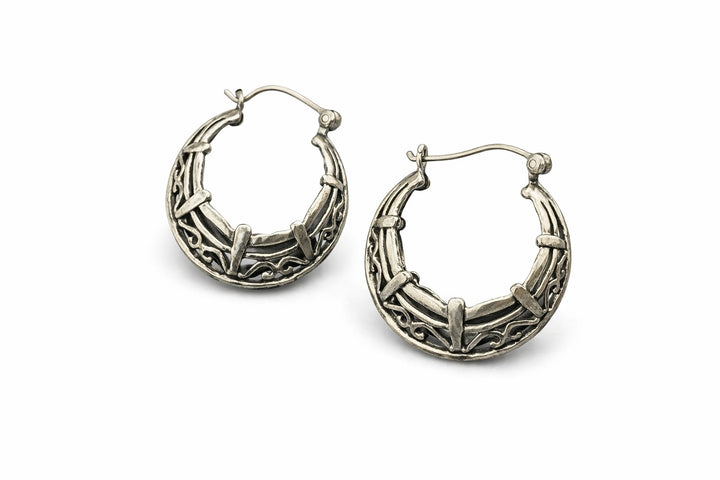 Oxidised Silver Textured Hoop Earrings