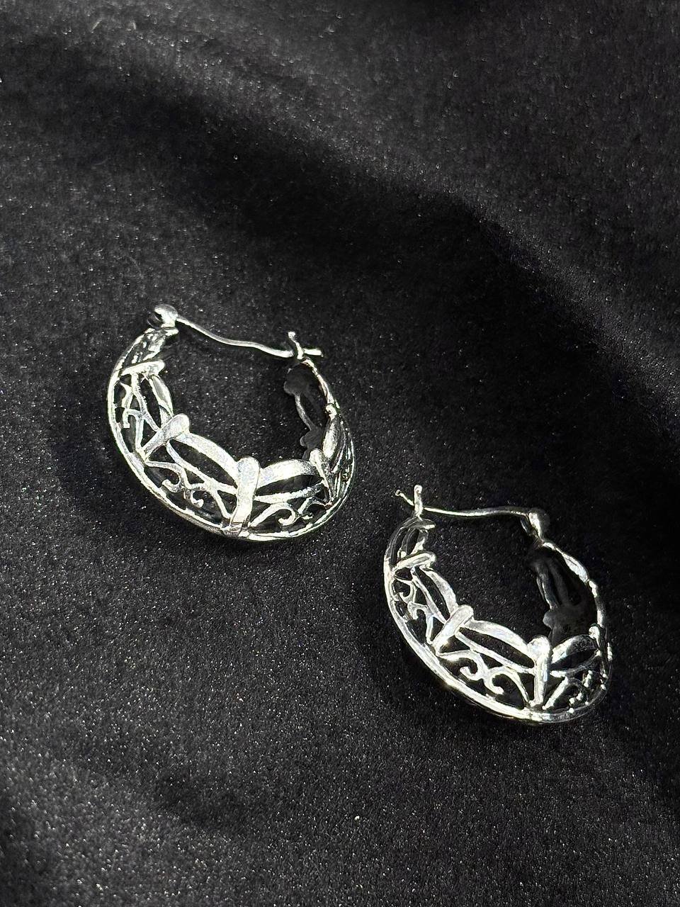 Oxidised Silver Textured Hoop Earrings