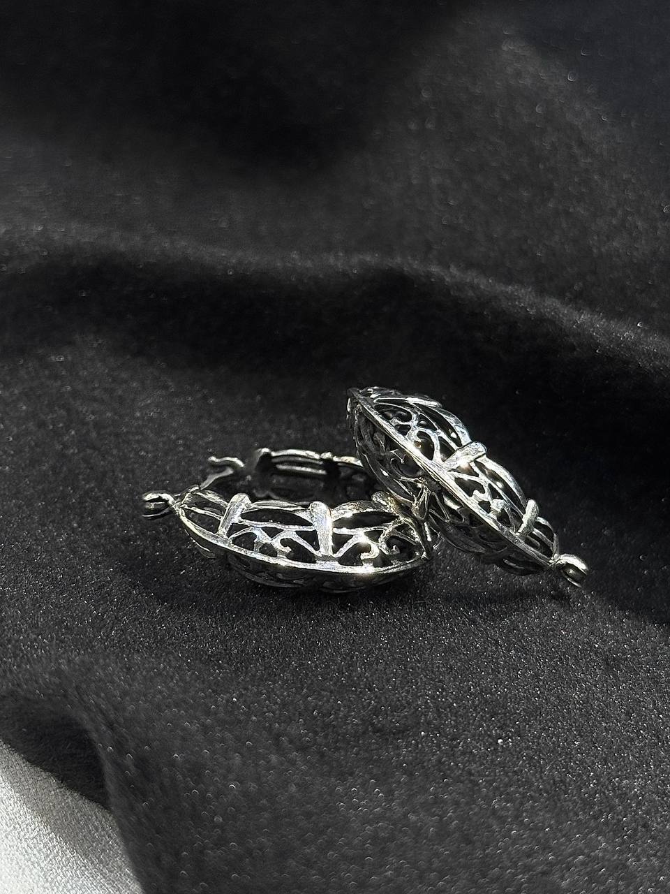 Oxidised Silver Textured Hoop Earrings