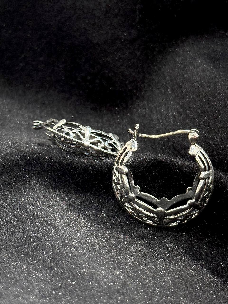 Oxidised Silver Textured Hoop Earrings