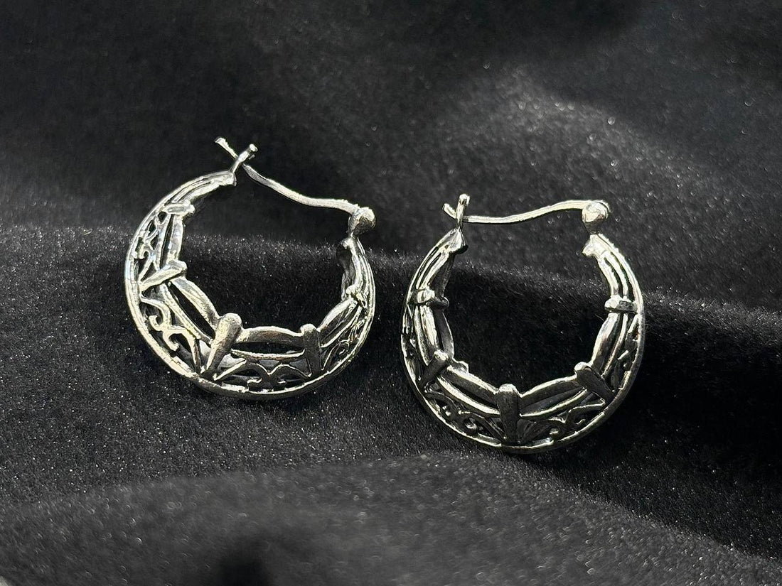 Oxidised Silver Textured Hoop Earrings