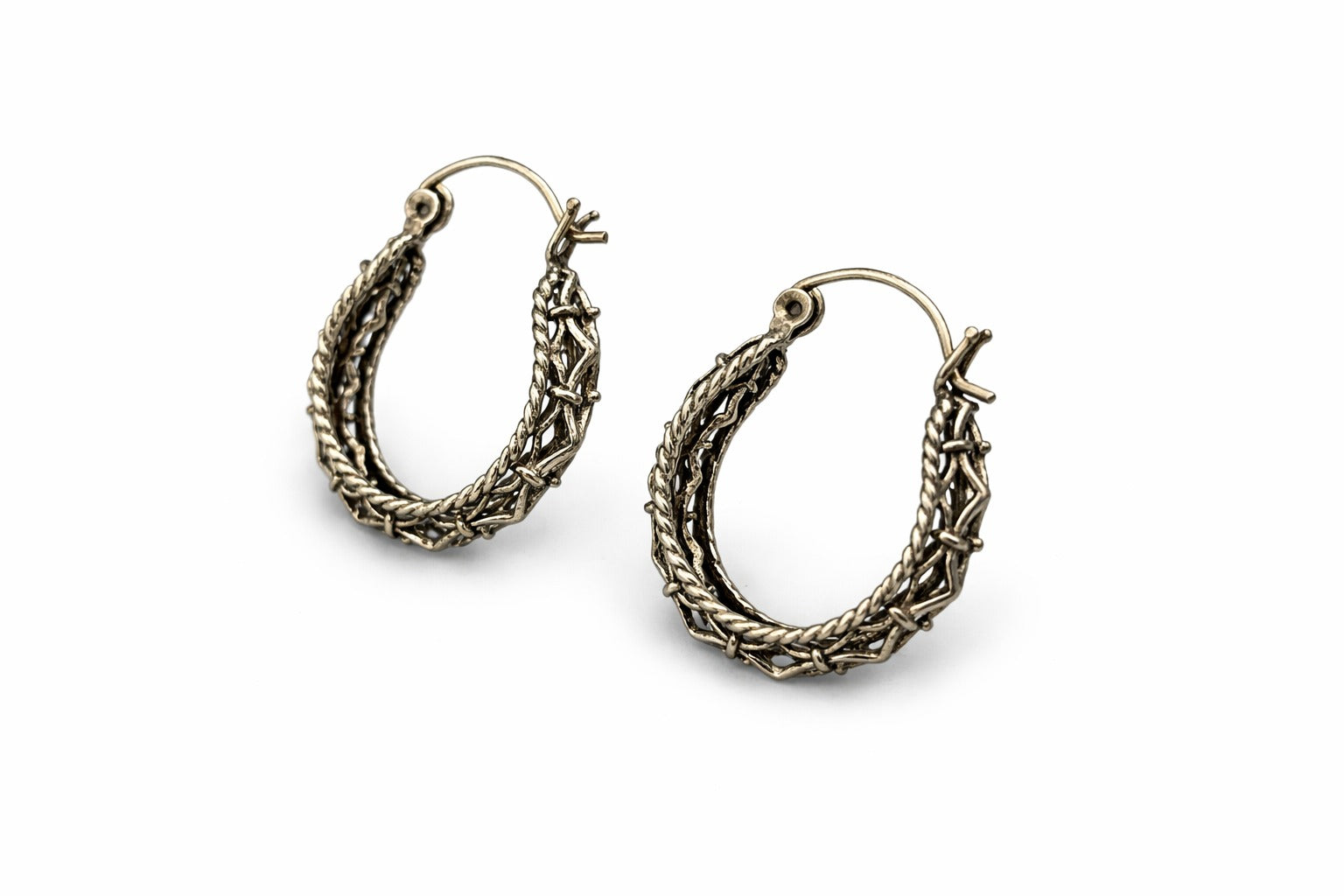 Oxidised Silver Braided Hoop Earrings