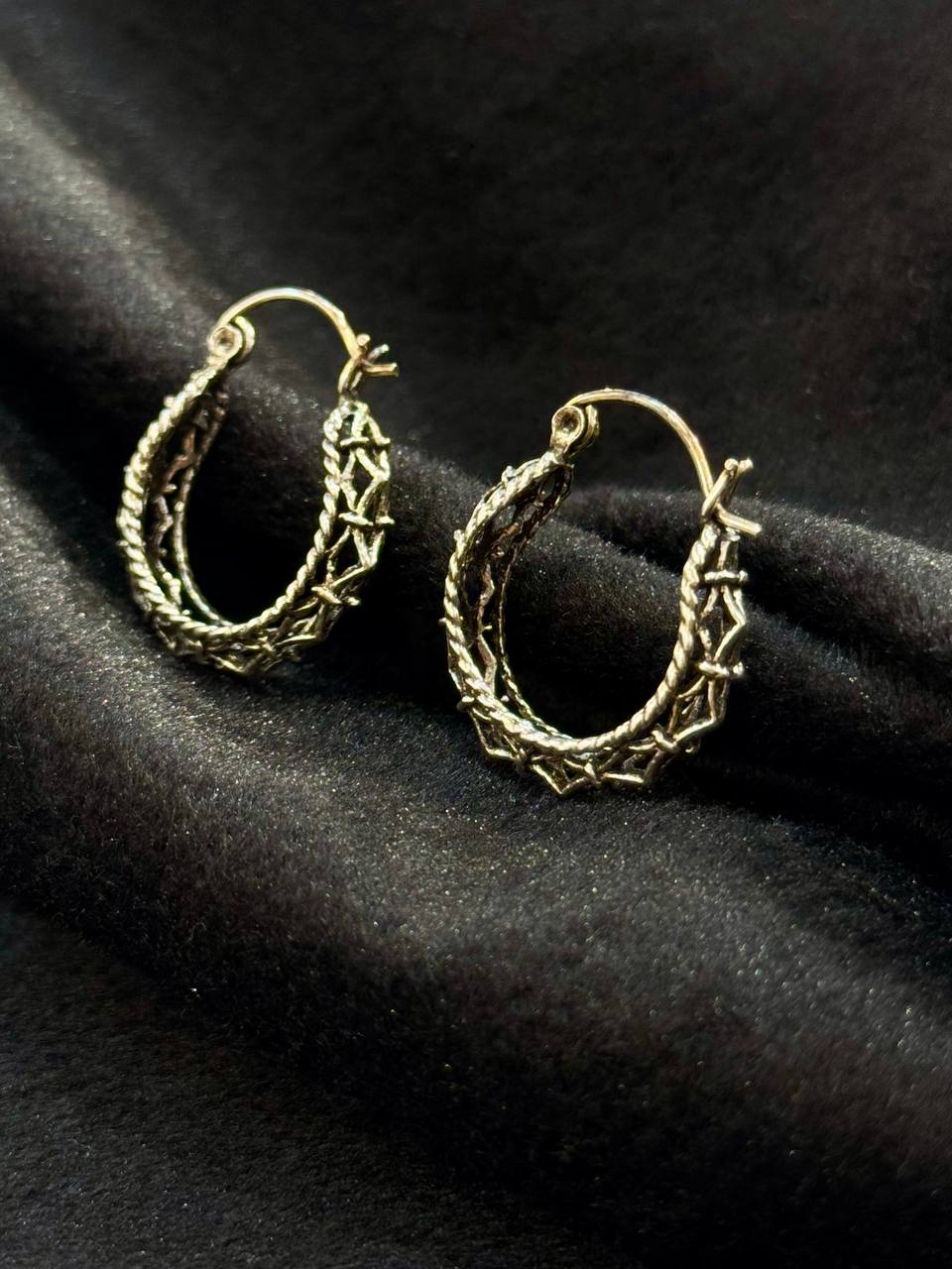 Oxidised Silver Braided Hoop Earrings
