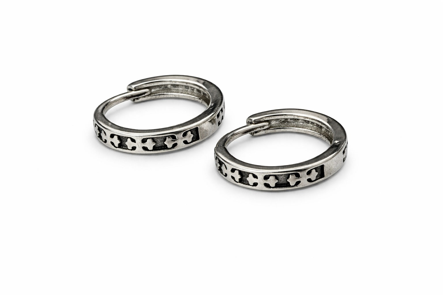 Oxidized Silver Cutwork Mini Hoop Earrings