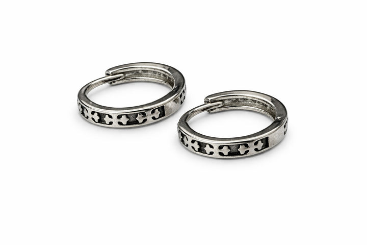 Oxidized Silver Cutwork Mini Hoop Earrings