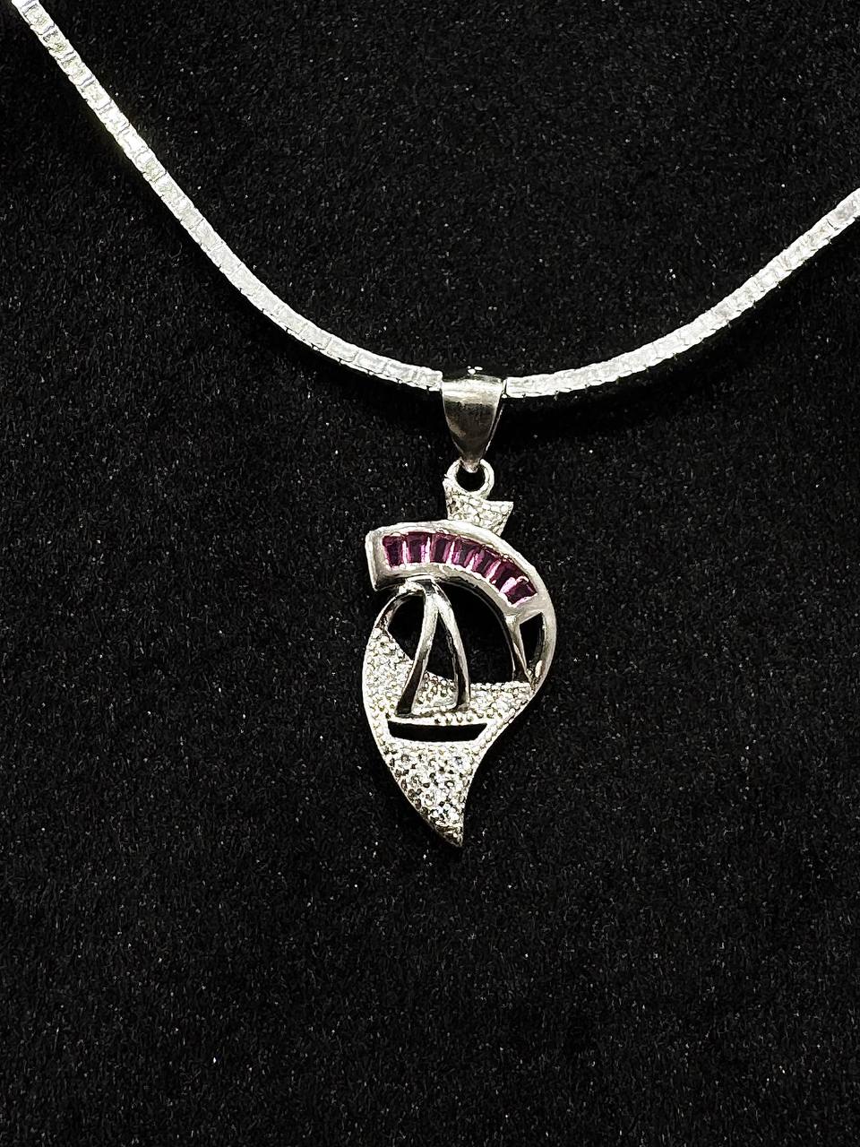 925 Sterling Silver Contemporary Pendant Necklace Set with Ruby-Tone Accents