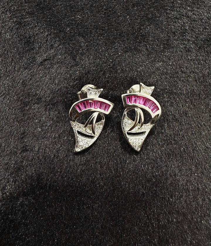 925 Sterling Silver Contemporary Pendant Necklace Set with Ruby-Tone Accents